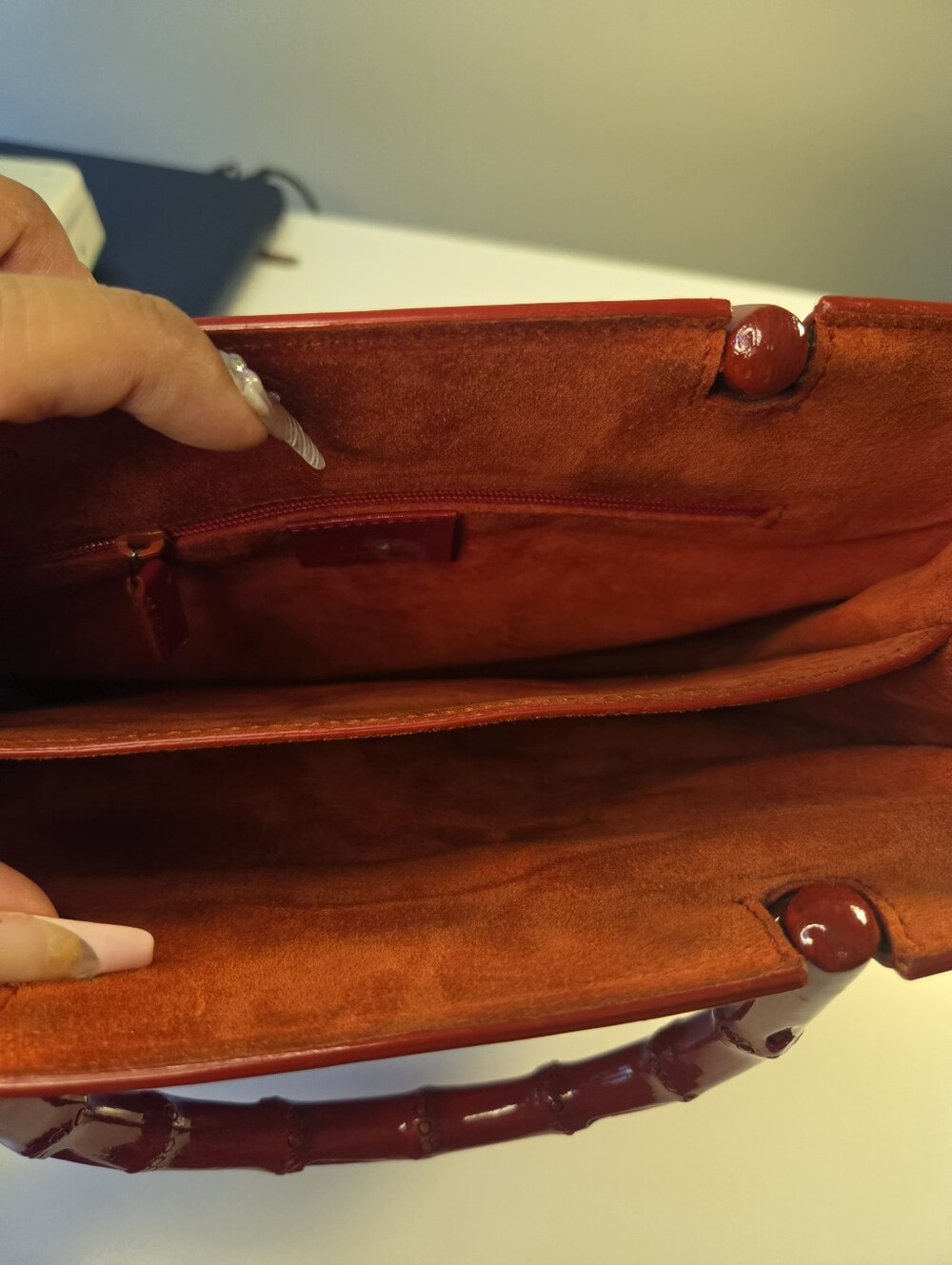 Gucci Glossy Red Patent Bamboo-Handle Satchel AUTHENTIC READ - Picture 11 of 13